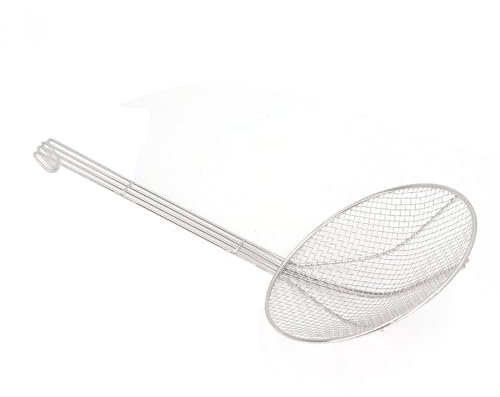 Cuchara de Espumadera con Mango Largo de Acero Inoxidable, Colador de Alambre de Malla Fina con Gancho para Cocinar y Freír (20CM)