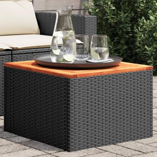Buzaza Gartentisch Terrassentisch Wetterfest Lounge Tisch Outdoor BalkonhäNgetisch Schwarz 55x55x37 cm Poly Rattan und Akazienholz