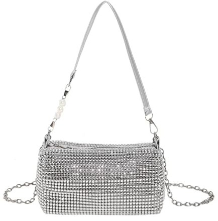 Sac Soirée Argenté Femme Pochette à Bandoulière Pailleté Avec Thé Parfumé