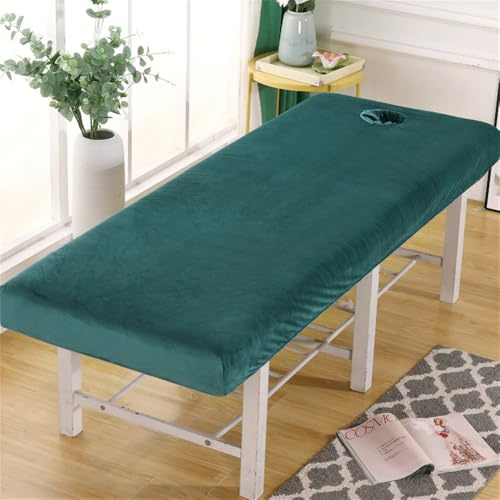 Chickwin Massageliege Bettwäsche mit Loch, Waschbar Samt Beauty Bettbezug, Elastizität Spannbetttücher Weiches Atmungsaktiv Massagebett Bettlaken für Spa, Schönheits (190x80cm,Grün)