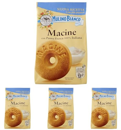 Mulino Bianco Biscotti Frollini Macine con Panna Fresca, Colazione Ricca di Gusto, Senza Olio di Palma, 350 g (Confezione da 4)