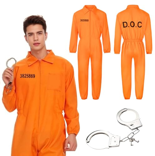 Hengrongshen Herr Fängslad Kostym, Halloween Kläder Herr Fängslad Klänning Män Bär Par Handbojor, Herr Fängelsedräkt Perfekt för Halloween Carnival