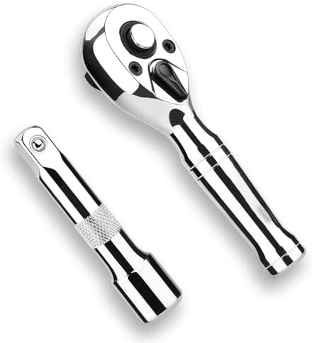 Qhpnunhq Stubby Ratchet Set-3/8In Drive Ratchet Handle with Extension Bars,72-T Reversible Quick Release Mini Ratchet Wrench Easy Install