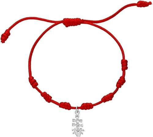 Pulsera Bendecida con Cruz de Caravaca Plata - Hilo Rojo con Siete Nudos - Amuleto de la Suerte - Proteccion contra el Mal de ojo - Unisex