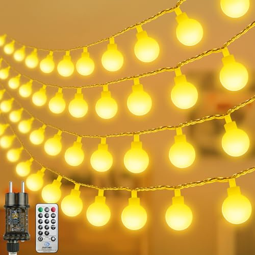 100 LED Lichterkette Strombetrieben,15M Lichterkette Kugel warmweiß mit Stecker für Außen und Innen,IP44 Wasserdicht Lichterketten mit Dimmbar Fernbedienung,Ideal für Zimmer,Weihnachten,Party,Garten