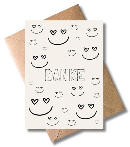 WBdesignz Dankeskarte „Danke mit Smileys“ – Liebevolle Grußkarte mit Herzaugen Dankeschön – Für Freundin, Familie & Kolleginnen – DIN A6 – 300g/m² Premium – Inkl. Umschlag