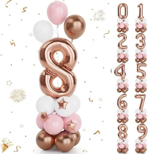PYEUIFT Foil Palloncini Numeri 8, Set di palloncini, 30 pollici Oro rosa Palloncini Compleanno 8, Numeri Gonfiabili Palloncini 8, Compleanno Gonfiabili Pallone per Anniversario