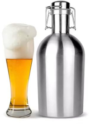 NJDQFA bierfass Bierflasche, 2L Flachmann Trinkflasche Wasserflasche, Thermosflasche mit Schwingen Spitze Abdeckung, Edelstahl Wasserflasche, Silber