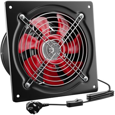 Hon&Guan Ventilateur d'extraction d'air 200 mm avec interrupteur, 980 m³/h, extracteur de fumée industriel, ventilateur mural avec clapet anti-retour, ventilateur de salle de bain avec prise