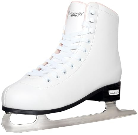 Nattork Figure Skates for Girls and Boys Excellence Stainless Steel Blades Ice Figure Skating with Enhanced Support Strength Performance and Ultimate Comfort White(Pink Lining)