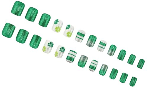 Faux ongles accrocheurs trèfle vert rayé faux ongles artificiels pour les fêtes de la Patrick et les occasions à thème Accessoires d'ongles tendance