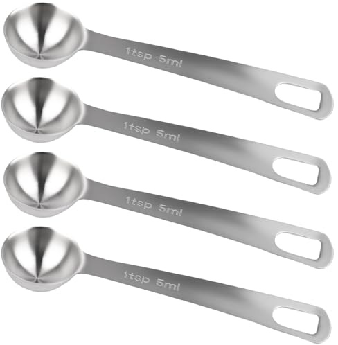 4 Pcs Measuring Spoons 1Tsp 5ml 1/3 Tbsp Stainless Steel Teaspoon Tablespoon Set Small Metal Table Spoons for Cooking Baking Tea Soup Dry and Liquid Ingredients Kitchen