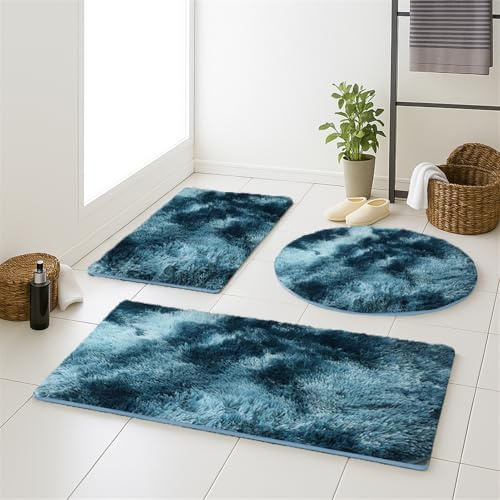 Liveinu Tapis Salle de Bain Antidérapant, Shaggy Moelleux en Microfibre, Absorbant l'eau, Lavable en Machine, pour Douche, Baignoire, Bleu foncé, 80x150cm