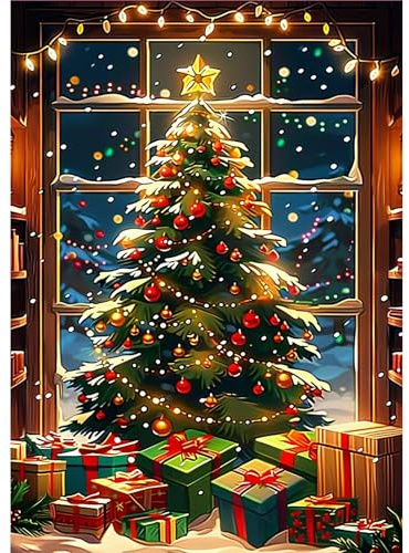 MOGTAA Christmas Tree Diamond Art Kits for Adults, 5D Full Drill Winter Diamond Painting Kits for Adults Beginner, DIY Round Diamond Dots for Adults, Gem Art for Home Wall Decor 12 X 16 Inch