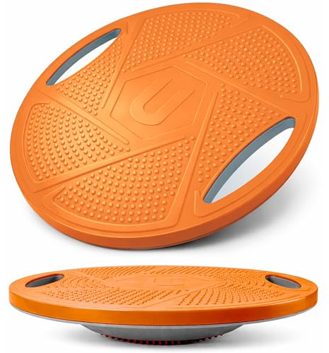 unycos - Balance Board aus PP mit Griffen【Ø41,5 cm】Rutschfest mit 360° Drehung, Gleichgewichtstrainer bis 150 kg Belastbar, Wackelbrett für Koordinationstraining und Physiotherapie (Orange)