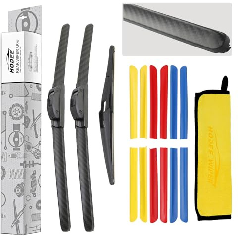 HODEE 3 wipers 26+17+12 Front Wiper Blades Replacement for Nissan Qashqai SUV 2013-2021 Windshield Blade & Back Rear Window Blade Hook Replace Cover Black/Blue/Yellow/Red