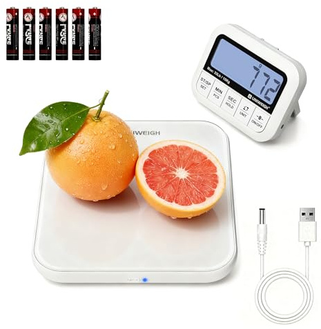 UNIWEIGH Digital Kitchen Food Scale 33lb-Wireless LCD Display,1g/0.1oz Precision Electronic Weight Scale for Baking,Tare/Hold/Timer Function, Glass Platform, Count Mode, Wall-Mount & Tilt Stand
