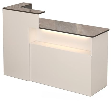 BVCL Comptoir de réception, Caisse en Bois, cloison avec éclairage LED, tiroir verrouillable, for hôtel/Bureau/Magasin(White,Left 100cm)