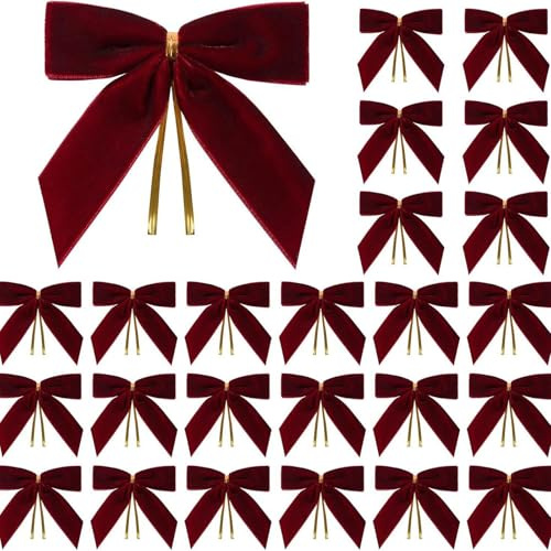 Xiyocadt 25 Stück Samt-Weihnachtsbaumschleifen, Vintage Samtband, Schleifen Weihnachtsbaum Deko, Geschenkschleife für Weihnachtskranz Dekorationen Geschenke (Burgunderrot)