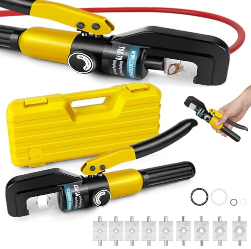 Hand Hydraulic Crimping Tool with 9 Sets of Crimping Shapes Hydraulic Cable Lug Crimper for Copper and Terminal Lugs Battery Wire Crimping, Crimping Shapes 4-70 mm² for Copper Aluminum, Yellow