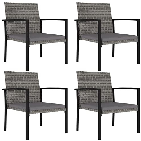 Teenpull Garten Essstühle 4 STK., Grau Poly Rattan, Stahlrahmen, Terrassenstühle Outdoor, Komfortable Gartensessel mit Kissen, 58,5x53x83cm