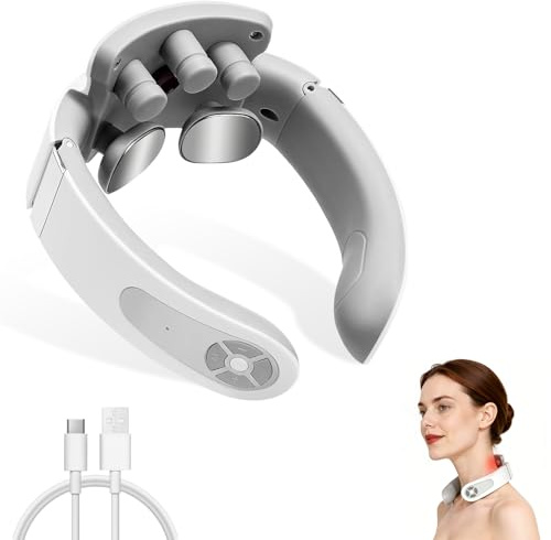Neck Massage Machine with 5-Head Design, 4 Modes, 15 Intensity Levels, Electric Neck Massager with Heat, Portable Neck Massage, Deep Tissue Massage, Relieve Stress for Home, Office and Travel