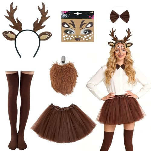 MINGJAY Costume Natalizio da Renna,Costume Renna Donna Gonna,Rennas Natale Gonna Tutu,Donna Fascia Rennas Gonnas Corta di Tulle,per Carnevale Halloween Natale Festa