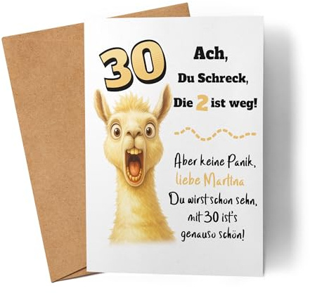 Kiddle-Design Karte zum 30. Geburtstag - Personalisiert mit Namen - Lustiger Spruch ACH du Schreck, die 2 ist Weg - Geburtstagskarte für Männer & Frauen 30 Jahre - Glückwunschkarte
