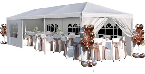 Flamaker 10'x30' Heavy Duty Waterproof Party Tent – Large Outdoor Gazebo with Removable Sidewalls & 2 Doors for Weddings, Markets & Gatherings (White)