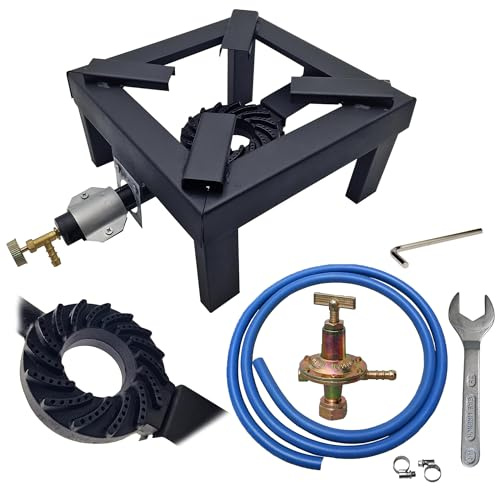 Fornello Fornellone a Gas 40x40 Professionale già Montato – Super Robusto con Bruciatore + Kit Regolatore con tubo e fascette – Made in Italy