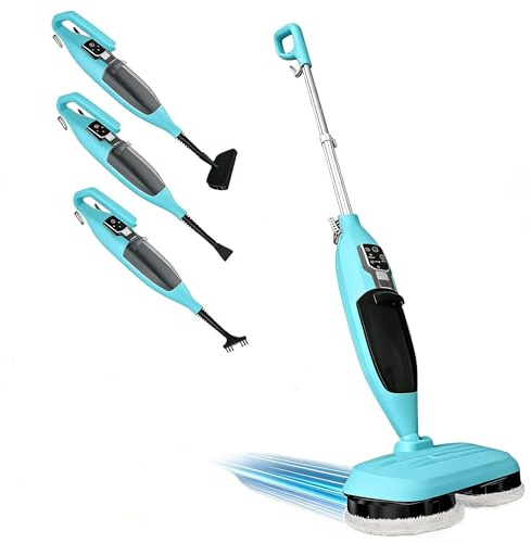 Pulitore a vapore 2 in 1, con dispositivo manuale, riscaldamento rapido in 30 secondi, 4 cuscinetti in microfibra, per tutti i pavimenti duri e tappeti, rimuove il 99,9% (blu cielo)