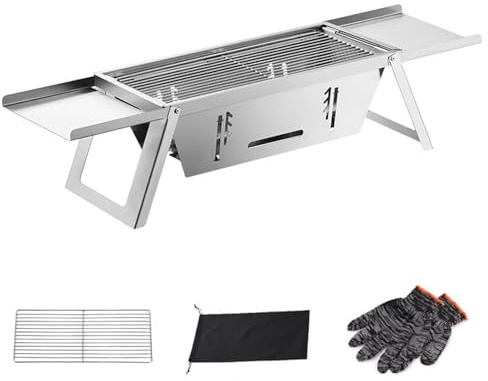 Sjfbebsy Bärbar kolgrill, liten hopfällbar grill rostfritt stål BBQ bordsrökare för picknick, trädgård, terrass, camping, resor, vandring minikol