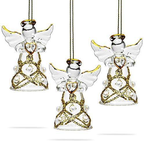 SIKORA BS240 Engel Christbaumschmuck Glas Figur Weihnachtsbaum Anhänger 3er Set