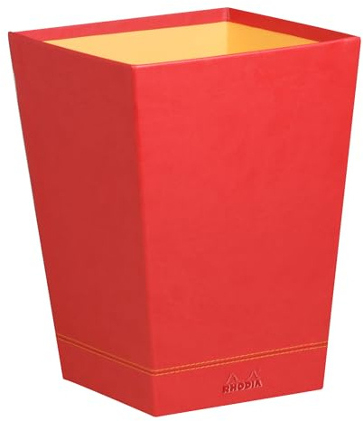 RHODIA 318923C - Corbeille à Papier Coquelicot - 24 x 24 x 32 cm - Piqûres Sellier Orange - Extérieur Simili Cuir - Collection Home Office Rhodiarama - Organisation de Bureau & Rangement Design
