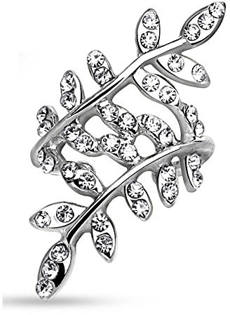 Bungsa CC Ear Cuff Kristallblätter Ohrstecker silber für Damen (Conch Fake Piercing Ring Clip Non Piercing Ohrringe Ohrhänger Ohrschmuck Ohrklemmen Frauen Herren Mode)