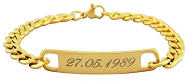 Hanessa Personalisiertes Armband mit Gravur für Männer und Frauen Edelstahl gold Länge 18 cm | Personalisierte Armbänder mit Namen Herren Damen