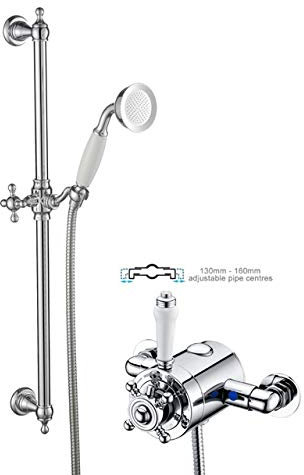 Thermostatic Traditional Exposed Shower Mixer + Riser Rail 130mm - 160mm Centres