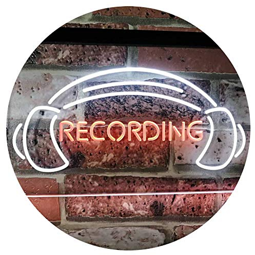 ADVPRO Recording Headphone On The Air Studio Dual Color LED Barlicht Neonlicht Lichtwerbung Neon Sign Weiß & Orange 600 x 400mm st6s64-i2206-wo