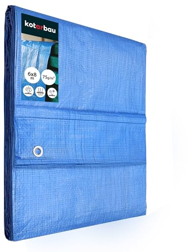 KOTARBAU® Plane - 75 g/m2 - Abdeckplane - 6 x 8 m - Schutzplane - Stark & Dick - Universal - Wasserdicht - Blau