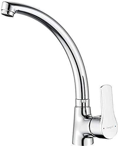 Ibergrif M14157 Grifo para Fregadero de Cocina, Grifo Cocina con Caño Alto, Monomando Giratorio 360 °, Agua Fría y Caliente, Latón, Cromo
