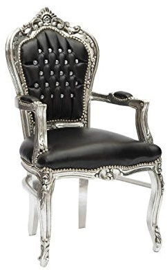 arterameeferro Poltrona barocco Luxury in legno foglia argento pelle nera