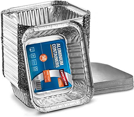 Caterserve 50 Small Aluminum Foil Trays Containers with Paper Lids 500ml | Great for Meal Prep Baking Food Storage Takeaway Tins