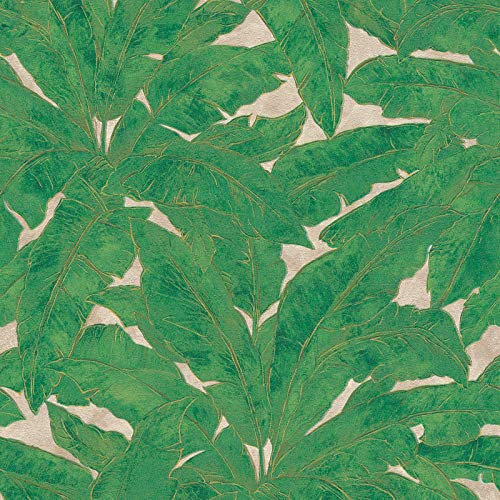 Papier peint jungle Papier peint tropical Papier peint exotique Tapisserie jungle Tapisserie tropicale Papier peint intissé Beige / crème Vert Métallique 369273 SP14699 | Papier peint livré à domicile