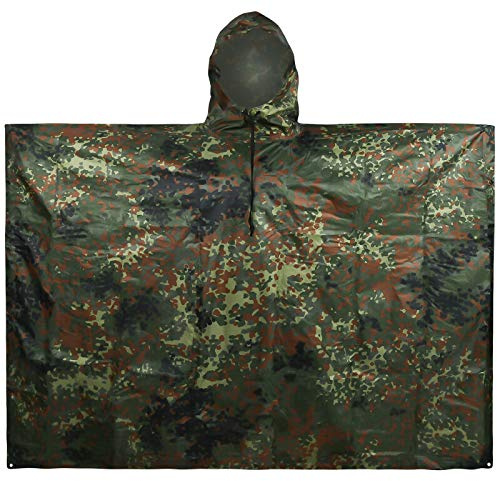LOOGU Leichter wasserdichter Regenponcho mit Kapuze Camouflage Design Ripstop Mehrzweck Regenmantel für Männer und Frauen Regencape schnell trocknend wiederverwendbar Für Camping Angeln Jagd Events