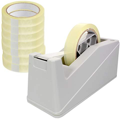 KLEBESHOP24 Klebebandabroller inklusive 8 Rollen Klebeband je 19 mm x 66 m/grau