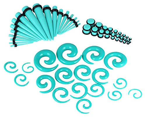 Longbeauty 54er Set(27 Paar) 1.6-10mm Acrly Taper Plugs Schnecke Piercing Schmuck Tunnel Plugs Set Türkis