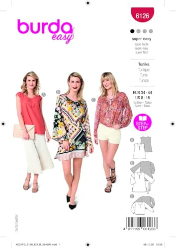 Burda 6126 Schnittmuster Tunika (Damen, Gr. 34-44) Level 1 super Easy
