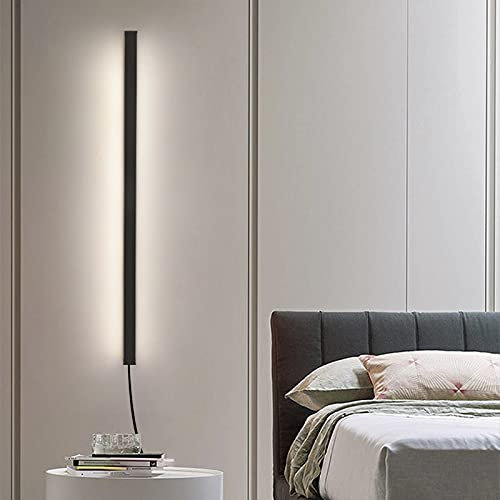 LED Streifen Wandleuchte Innen Dimmbar Wandlampen mit Schalter und Stecker Lang Lichtleiste Schwarz Nachttischlampe Up Down Aluminium Wandlampe Wohnzimmer Schlafzimmer Flur Wandbeleuchtung,60cm 36w