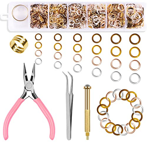 Kalolary 1014 Pièces Piercing Dangle Nail Art Charmes, 6 Tailles Connecteurs d'Anneaux Charmes d’Art d’Ongles Outil Perceuse à Main de Dangle avec Pince à Bec et Pince à Épiler pour Bijoux