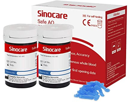 sinocare Blood Glucose Test Strips x 50 & Lancing Devices x 50, Diabetic Strips Only for sinocare Safe AQ Smart Blood Glucose Monitor or Safe AQ Voice Blood Glucose Monitor